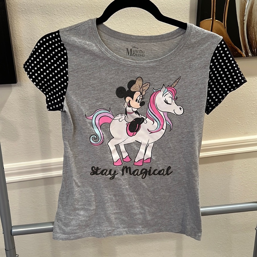 Black pink and white Minnie Mouse shirt